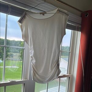 Michael Kors Cream Ruched Cap Sleeve Muscle Tee